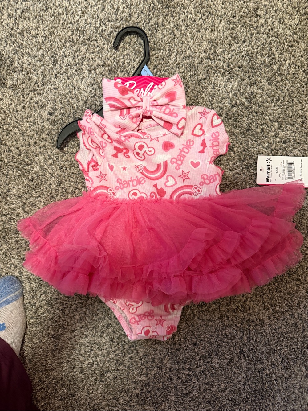 Barbie Hot Pink Graphic Tulle Tutu Onesie with Bow